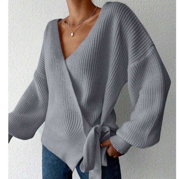 Cozy Off White Knit Loose Fit Wrap Sweater Top - Picture 3 of 8